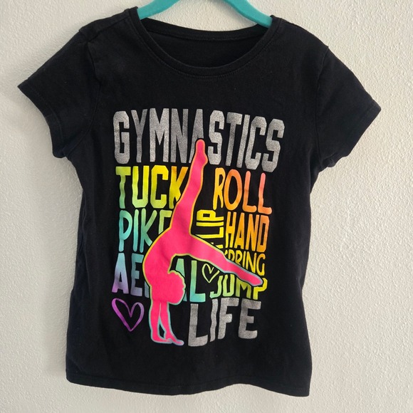 The Children's Place Other - The Childrens Place Girls Black Gymnastics Rainbow Glitter Graphic Tee Medium 7